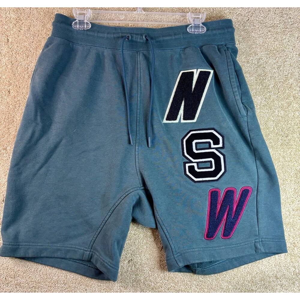 Nike Sportswear NSW Fleece Shorts Men M Teal Chenille Varsity Patch